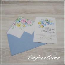 Пригласительные на свадьбу в голубом конверте