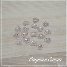Кабошоны-стразы "Сердечко" 12 мм, серебро