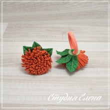 Резинка для волос ручной работы "Цветок из петелек" оранжевая